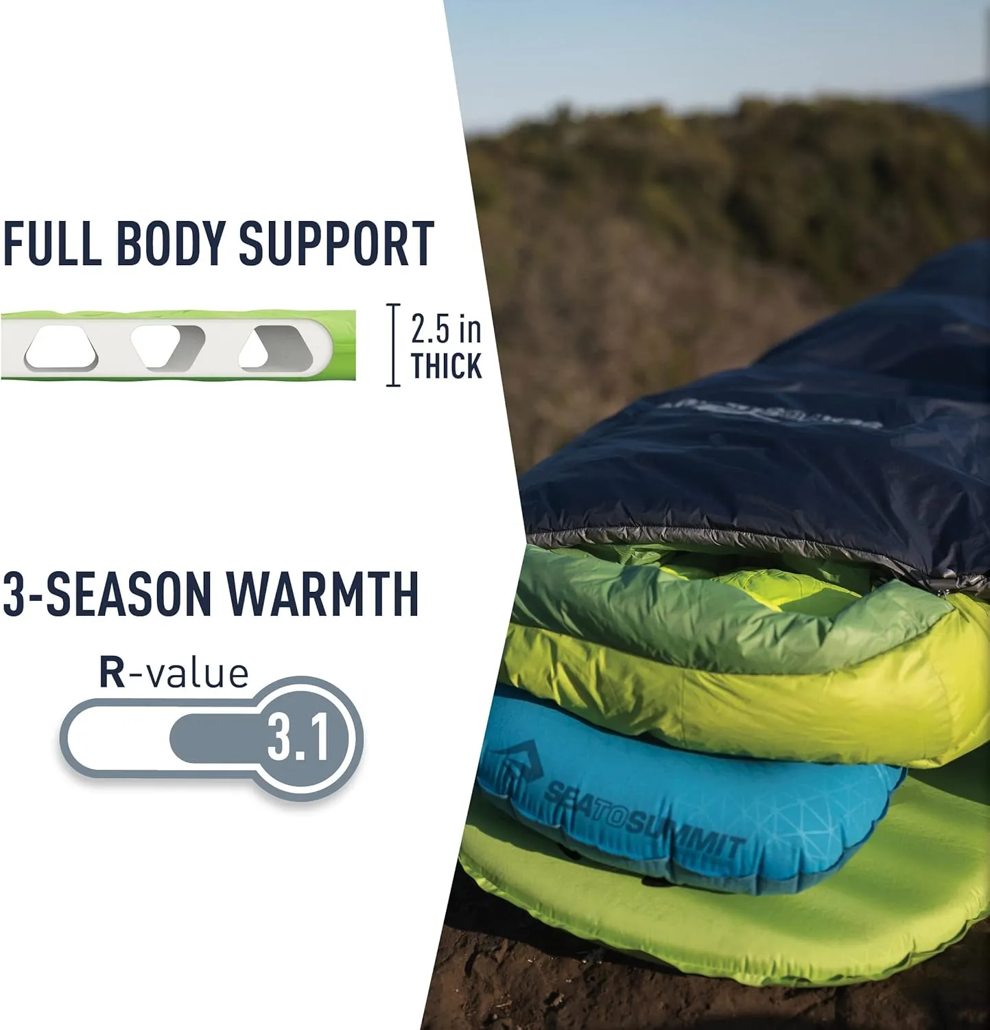 Sea to Summit Comfort Light Self-Inflating Foam Sleeping Pad for Camping and Backpacking, Regular (72 x 20 x 2 inches)