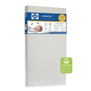 Sealy Baby Butterfly Breathable Knit Waterproof Crib Mattress plus Toddler Bed Fit, Premium Foam, Washable Easy to Clean Cover, GREENGUARD Gold Certified, Safety & Quality Tested, Made in USA, 52"X28"