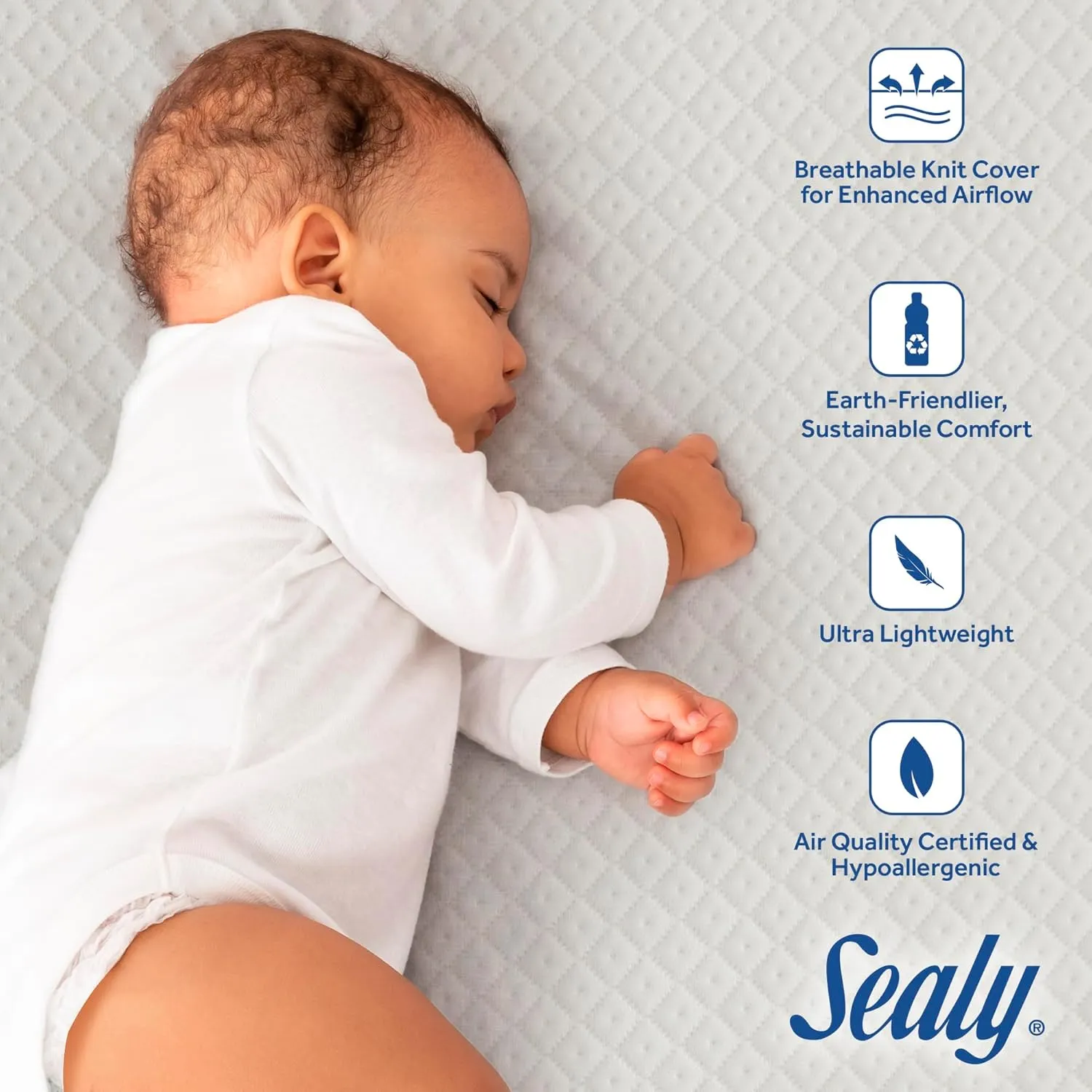 Sealy Baby Butterfly Breathable Knit Waterproof Crib Mattress plus Toddler Bed Fit, Premium Foam, Washable Easy to Clean Cover, GREENGUARD Gold Certified, Safety & Quality Tested, Made in USA, 52"X28"