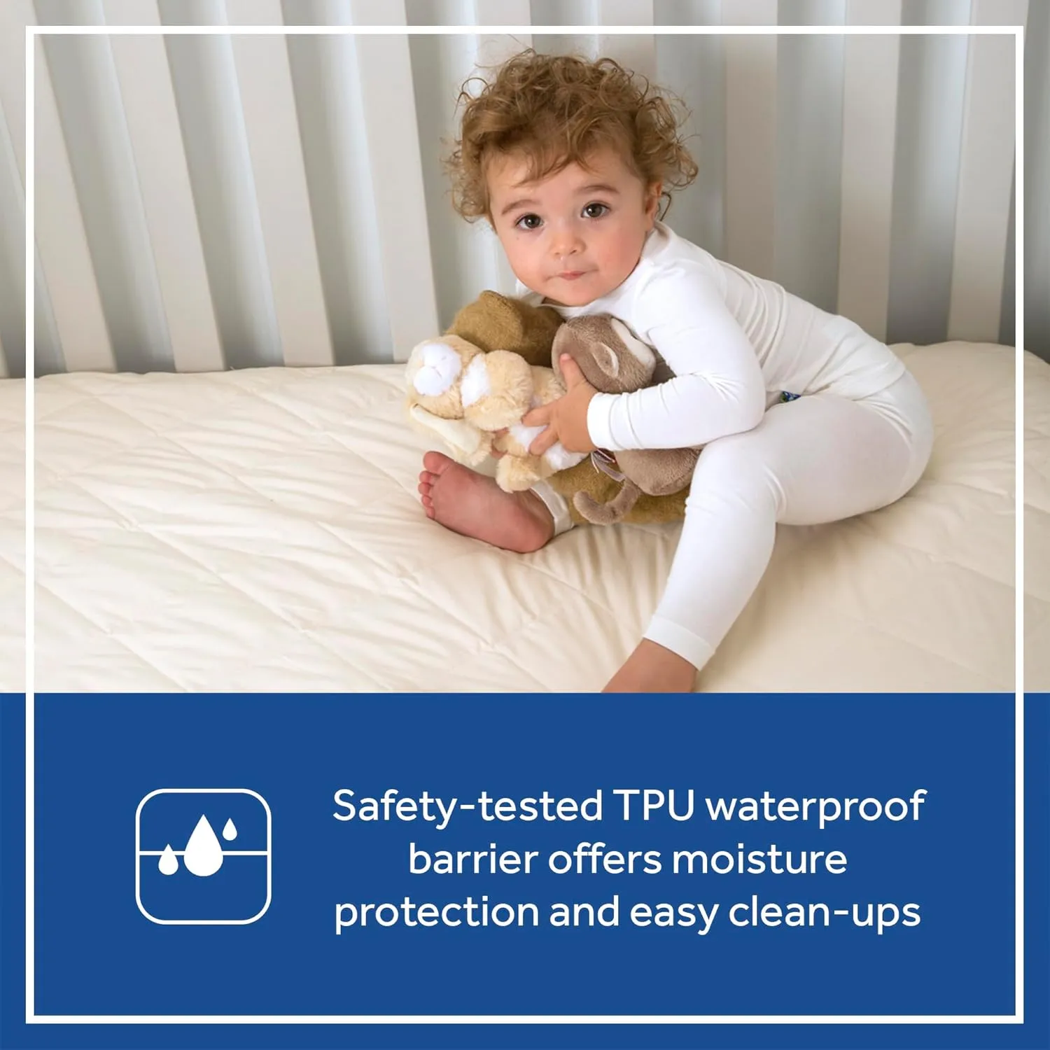 Sealy Baby Quilted Organic Cotton Top Breathable Fitted Waterproof Infant Crib Mattress Protector Pad and Toddler Bed Cover, Durable and Comfortable Topper, Machine Washable, 52” x 28”- Cream