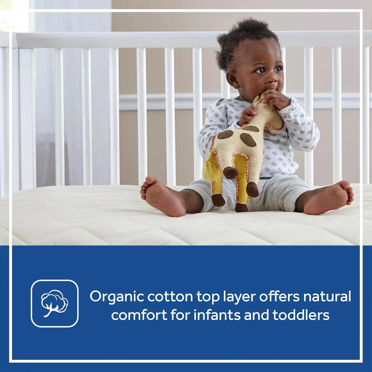 Sealy Baby Quilted Organic Cotton Top Breathable Fitted Waterproof Infant Crib Mattress Protector Pad and Toddler Bed Cover, Durable and Comfortable Topper, Machine Washable, 52” x 28”- Cream