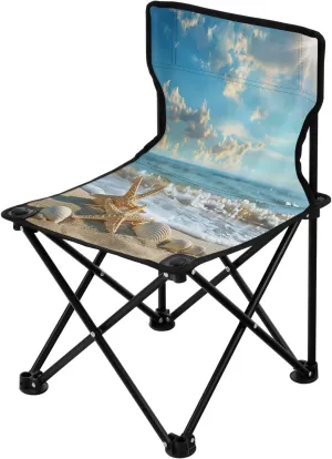 Seashore Beach Portable Outdoor Folding Chair Anti-Slip Padded Oxford Cloth Stool Camping Chair Small for Beach Hiking Fishing Gardening Quad Camp Chair
