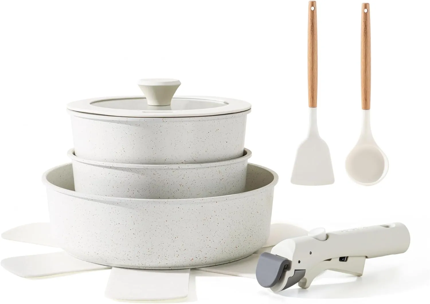 SENSARTE 9 Piece Pots and Pans Set, Nonstick Detachable Handle Cookware, Induction Kitchen Cookware Set with Removable Handle, Healthy Non Stick for RV, Dishwasher ＆ Oven Safe, PFOA Free (White)