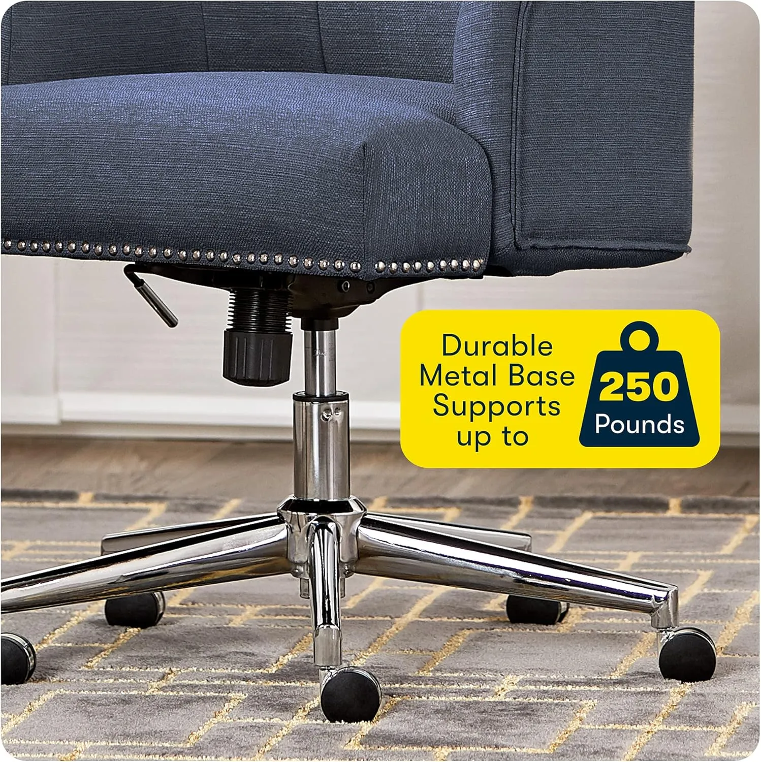 Serta Leighton Home Office Memory Foam, Height-Adjustable Desk Accent Chair with Chrome-Finished Stainless-Steel Base, Blue
