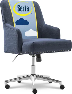 Serta Leighton Home Office Memory Foam, Height-Adjustable Desk Accent Chair with Chrome-Finished Stainless-Steel Base, Blue