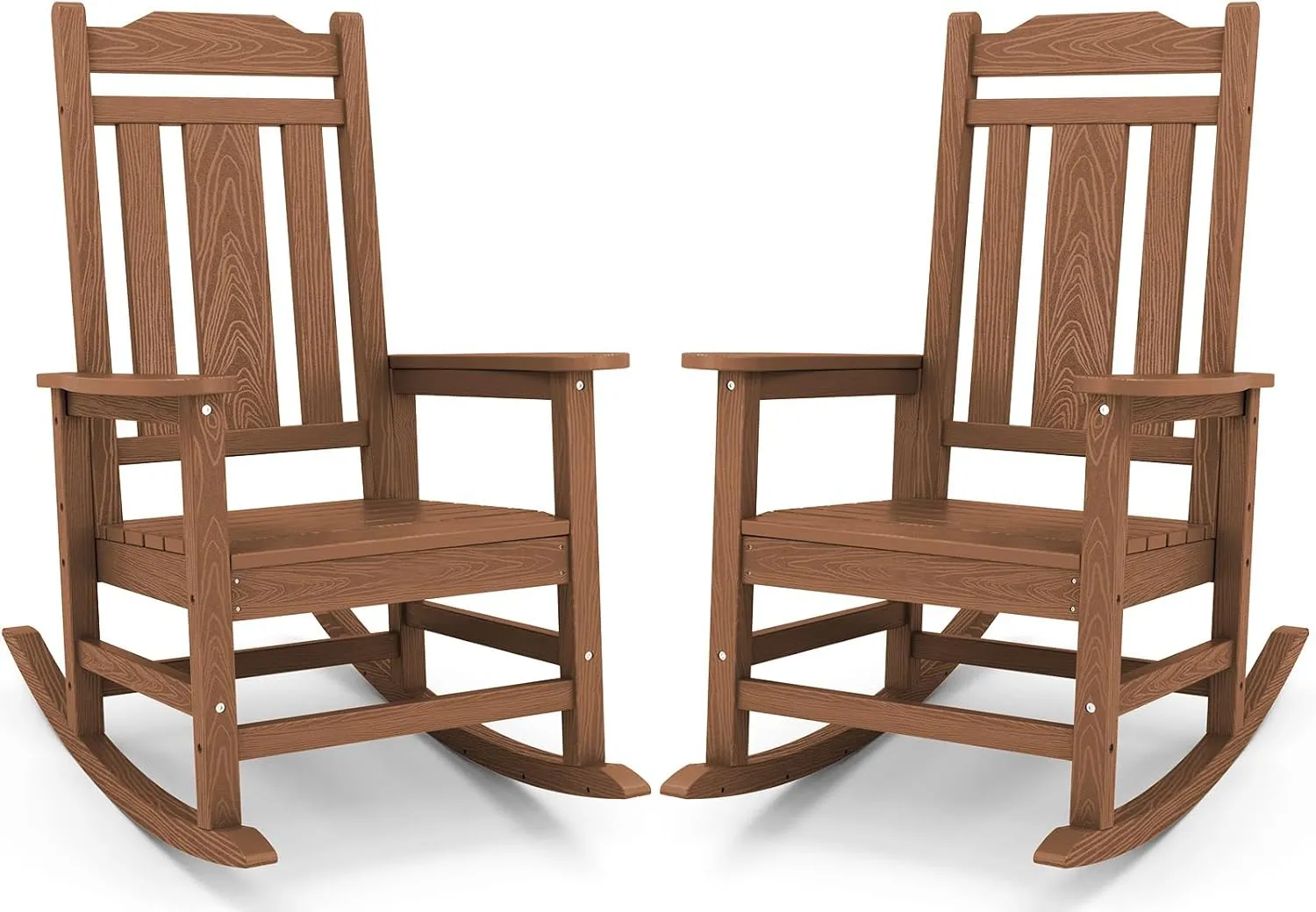 SERWALL HDPE Rocking Chair Set of 2, All Weather Patio Rocking Chair, HDPE Poly Rocking Chair for Adults, Heavy Duty Front Porch Rocker, Brown