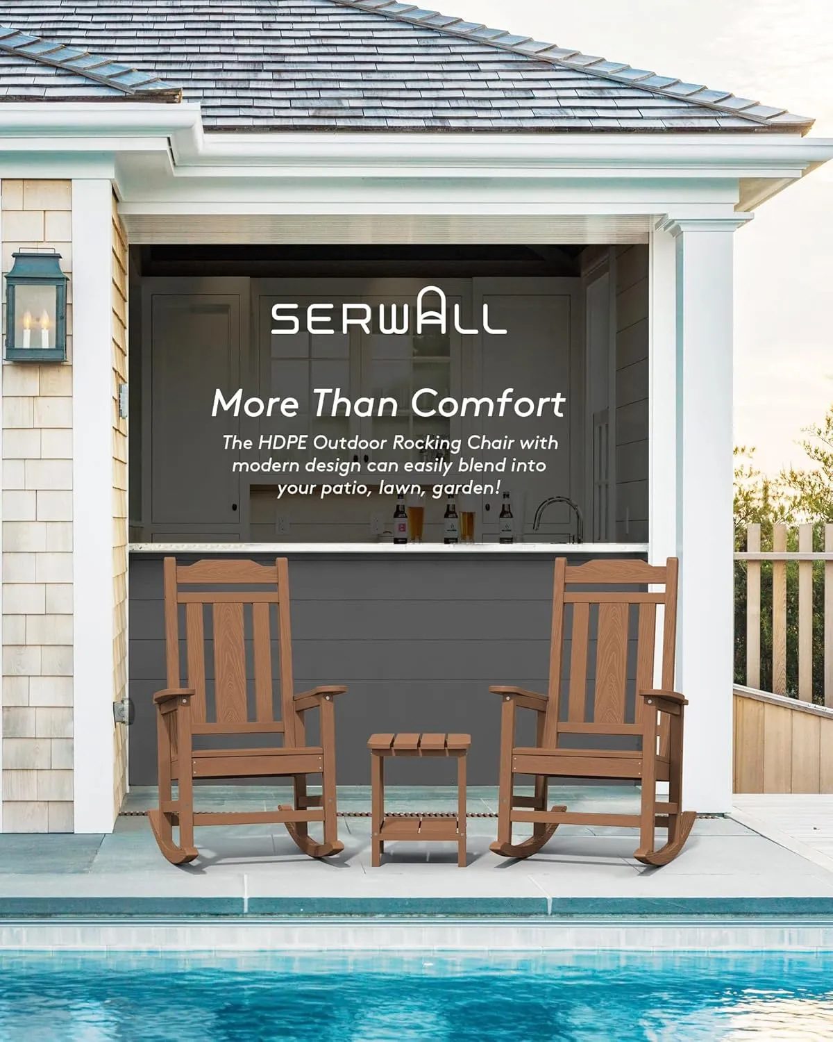 SERWALL HDPE Rocking Chair Set of 2, All Weather Patio Rocking Chair, HDPE Poly Rocking Chair for Adults, Heavy Duty Front Porch Rocker, Brown