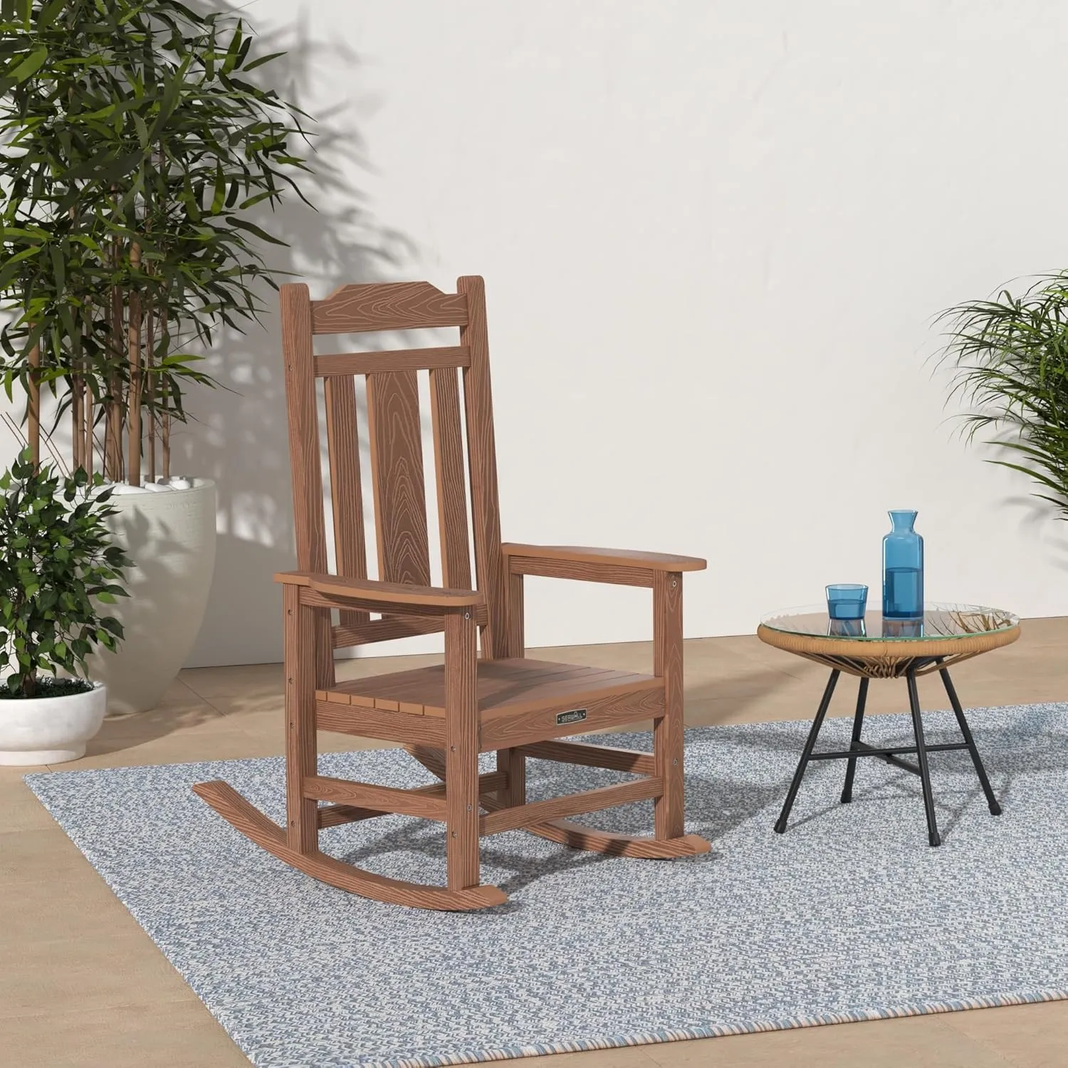 SERWALL HDPE Rocking Chair Set of 2, All Weather Patio Rocking Chair, HDPE Poly Rocking Chair for Adults, Heavy Duty Front Porch Rocker, Brown
