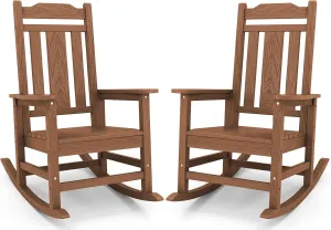 SERWALL HDPE Rocking Chair Set of 2, All Weather Patio Rocking Chair, HDPE Poly Rocking Chair for Adults, Heavy Duty Front Porch Rocker, Brown