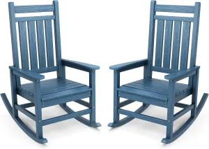 SERWALL HDPE Rocking Chair Set of 2, Outdoord Rocking Chairs for Adult, All Weather Porch Rockers for Lawn Garden, Navy