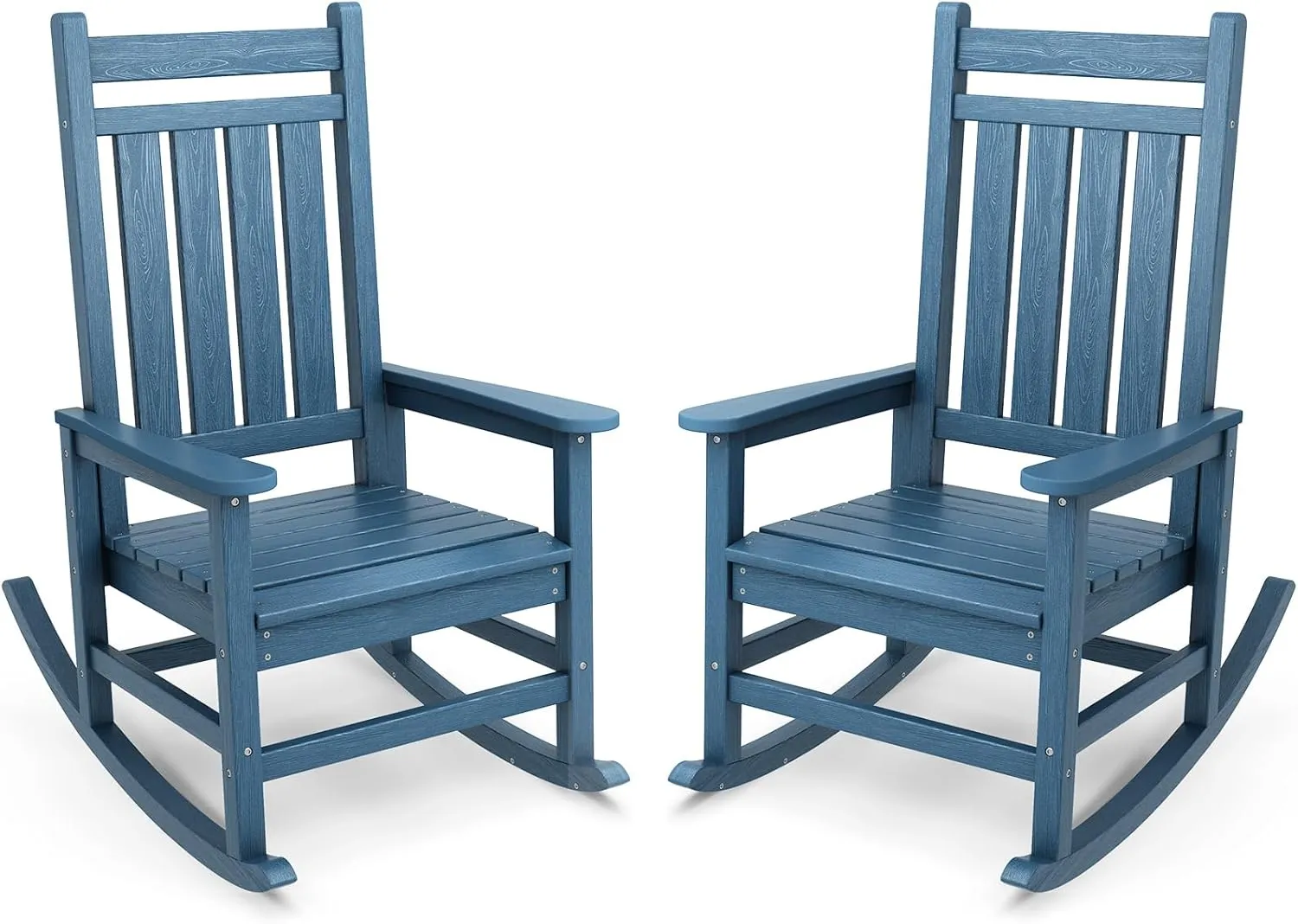 SERWALL HDPE Rocking Chair Set of 2, Outdoord Rocking Chairs for Adult, All Weather Porch Rockers for Lawn Garden, Navy