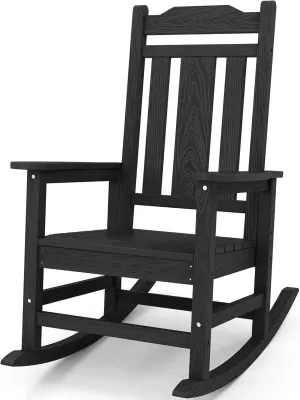 SERWALL Outdoor Rocking Chair, All Weather Patio Rocking Chair, HDPE Poly Rocking Chair for Adults, Heavy Duty Front Porch Rocker, Black