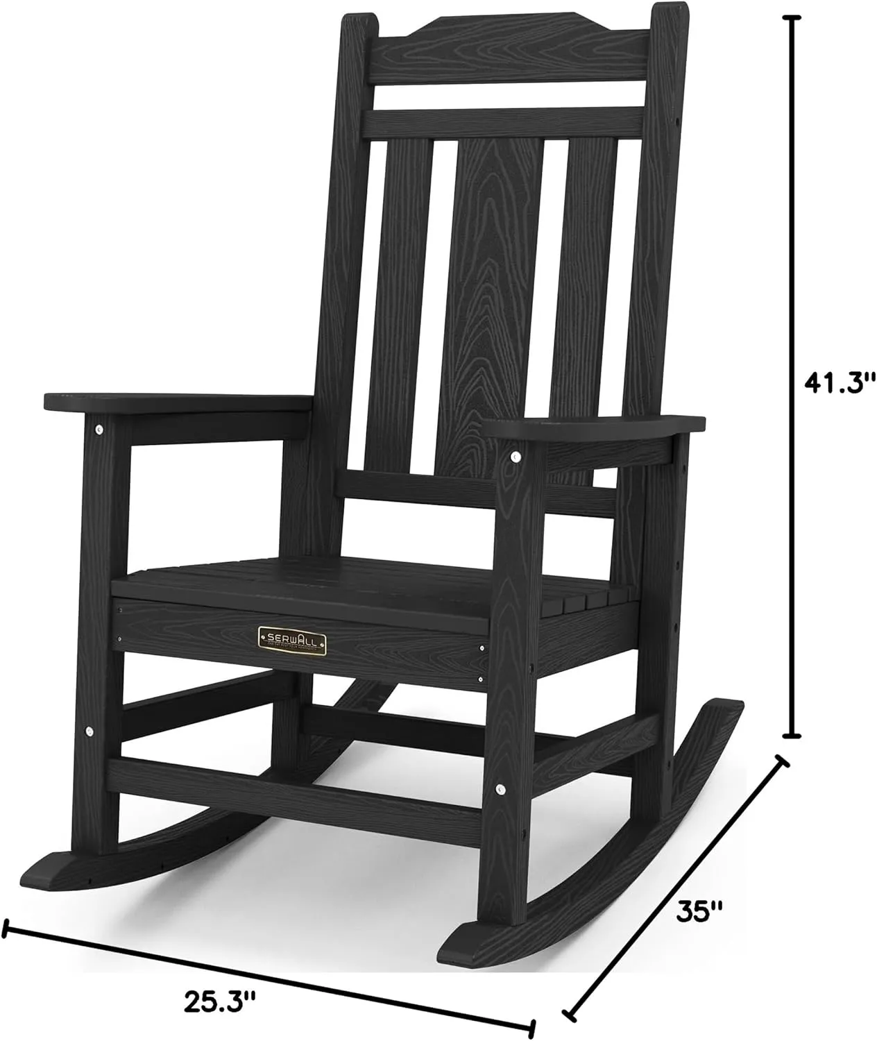 SERWALL Outdoor Rocking Chair, All Weather Patio Rocking Chair, HDPE Poly Rocking Chair for Adults, Heavy Duty Front Porch Rocker, Black