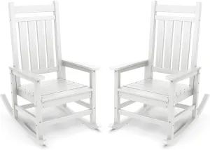 SERWALL Outdoor Rocking Chair, HDPE Rocking Chair for Adults, All Weather Porch Rockers for Lawn Garden, White