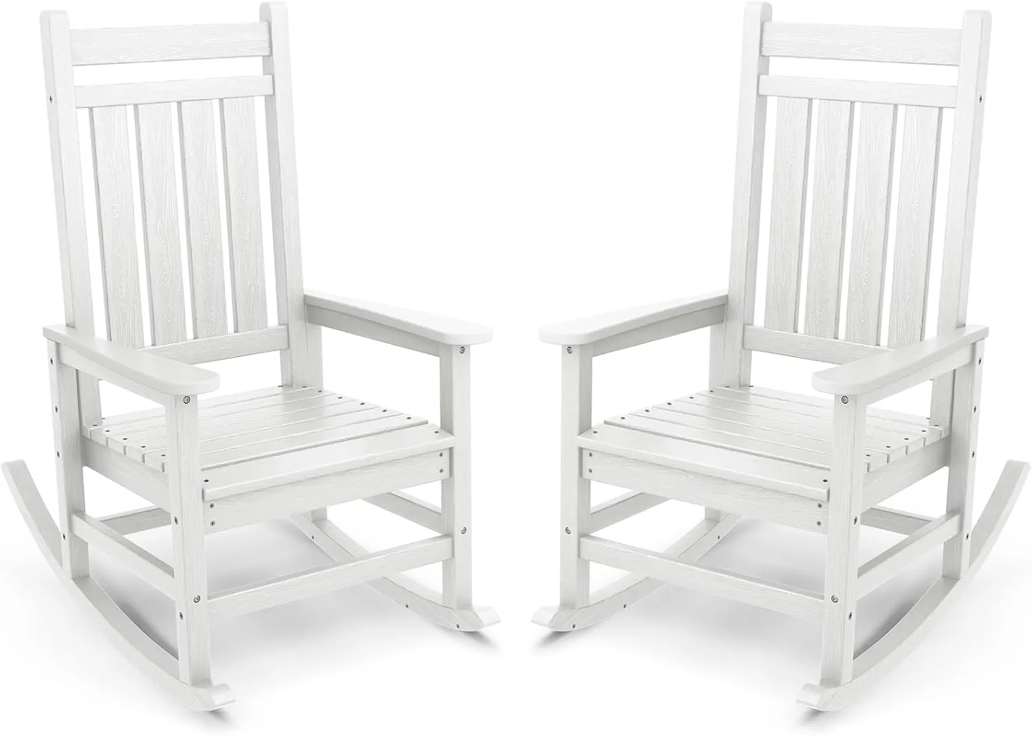 SERWALL Outdoor Rocking Chair, HDPE Rocking Chair for Adults, All Weather Porch Rockers for Lawn Garden, White