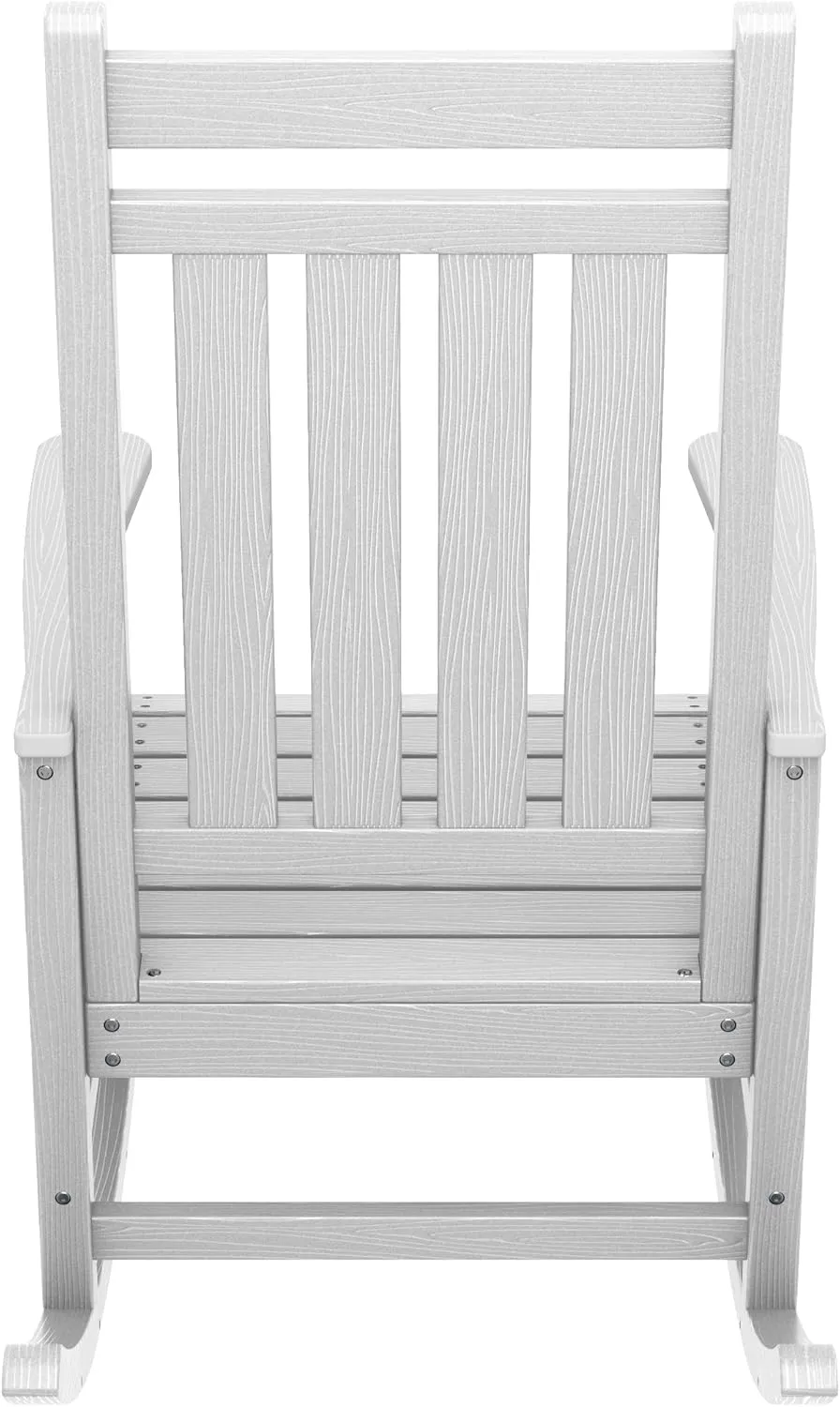 SERWALL Outdoor Rocking Chair, HDPE Rocking Chair for Adults, All Weather Porch Rockers for Lawn Garden, White