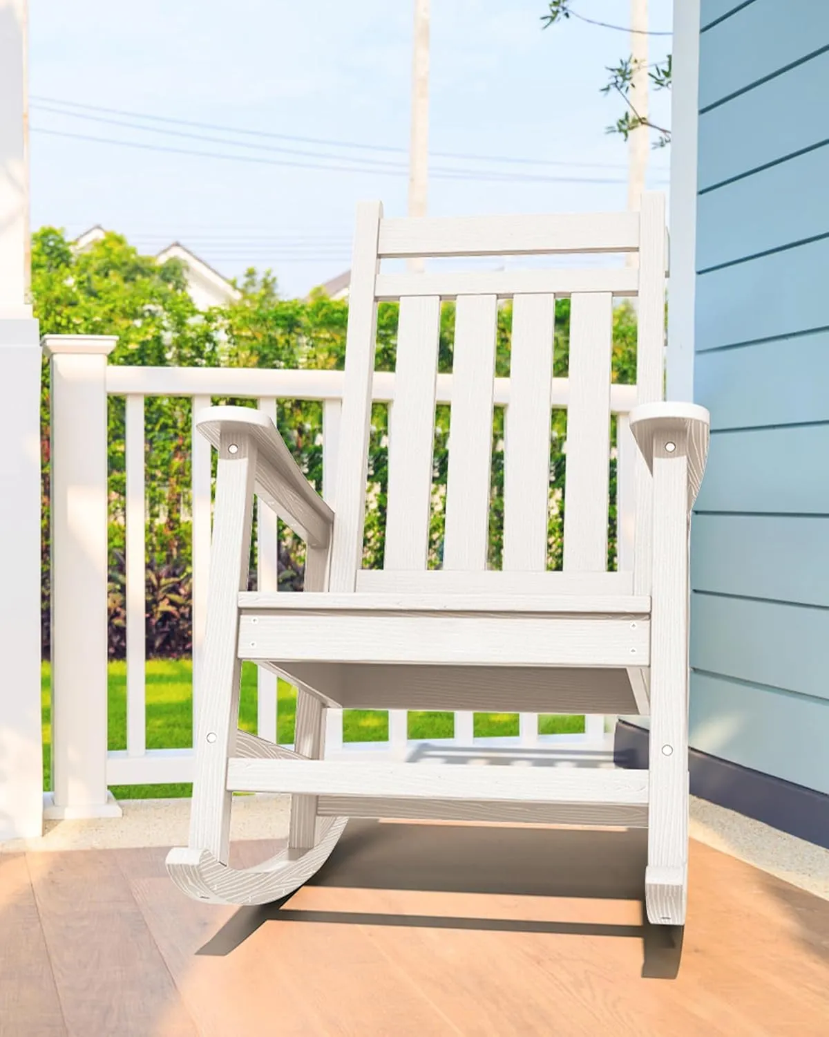 SERWALL Outdoor Rocking Chair, HDPE Rocking Chair for Adults, All Weather Porch Rockers for Lawn Garden, White