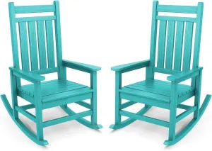 SERWALL Outdoor Rocking Chair Set of 2, HDPE Rocking Chairs for Adult, All Weather Porch Rockers for Lawn Garden, Aruba