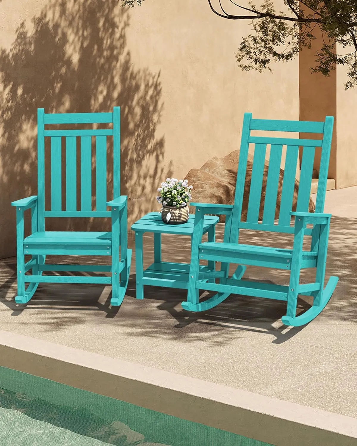SERWALL Outdoor Rocking Chair Set of 2, HDPE Rocking Chairs for Adult, All Weather Porch Rockers for Lawn Garden, Aruba