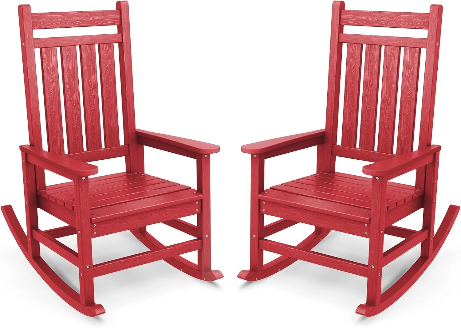 SERWALL Outdoor Rocking Chair Set of 2, HDPE Rocking Chairs for Adult, All Weather Porch Rockers for Lawn Garden, Red