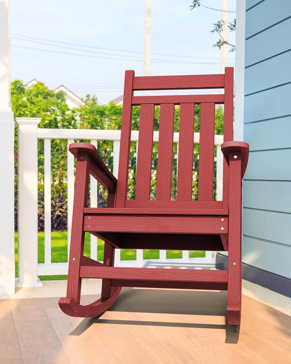 SERWALL Outdoor Rocking Chair Set of 2, HDPE Rocking Chairs for Adult, All Weather Porch Rockers for Lawn Garden, Red