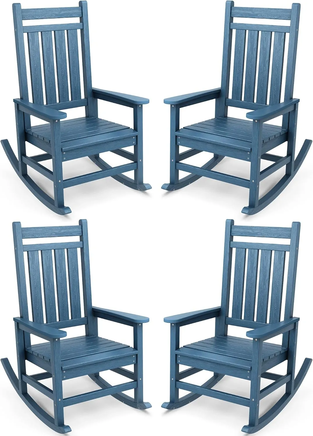 SERWALL Outdoor Rocking Chair Set of 4, HDPE Rocking Chairs for Adult, All Weather Porch Rockers for Lawn Garden, Blue
