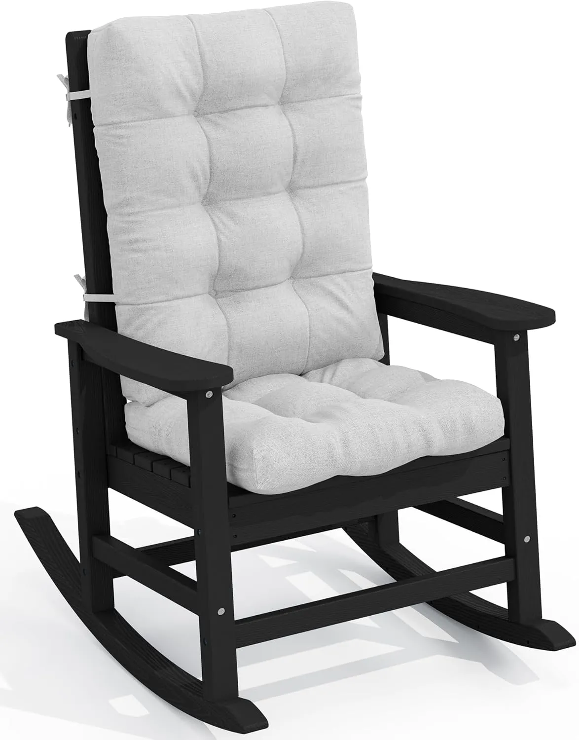 SERWALL SEWALL Oversized Cushioned Outdoor Rocking Chair, HDPE Rocker with Cushion, Patio Rocking Chairs for Porch, Black Chair Gray Cushion