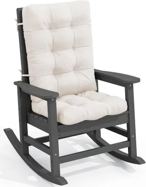 SERWALL SEWALL Oversized Outdoor Rocking Chair with Cushion, Patio Rocking Chairs for Porch, Gray HDPE Rocker Beige Cushion