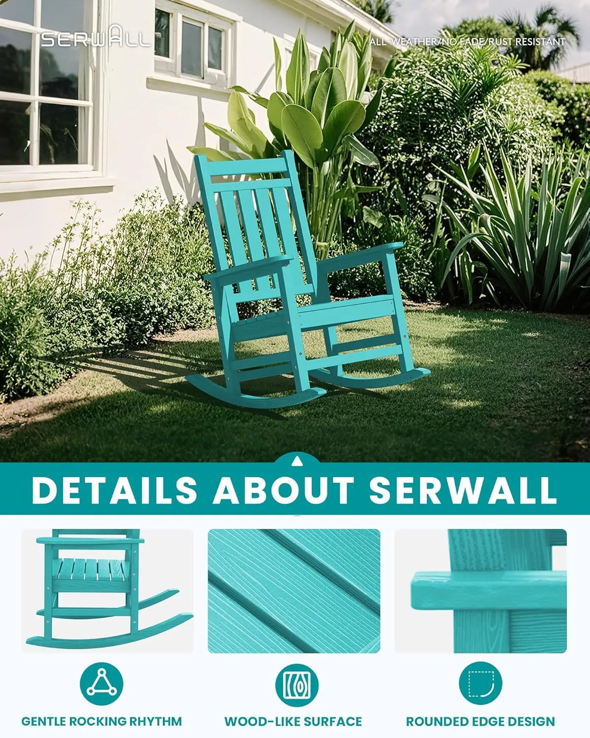 SEWALL HDPE Rocking Chair, Oversized Outdoor Rocking Chair for Adults, Patio Rocking Chairs for Porch, Aruba