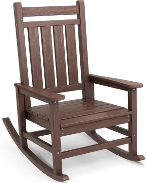 SEWALL HDPE Rocking Chair, Oversized Outdoor Rocking Chair for Adults, Patio Rocking Chairs for Porch, Brown