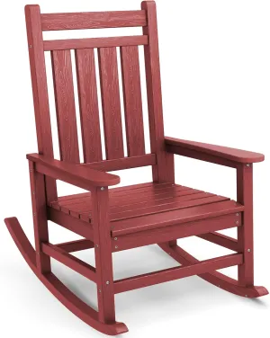 SEWALL HDPE Rocking Chair, Oversized Outdoor Rocking Chair for Adults, Patio Rocking Chairs for Porch, Crimson Red