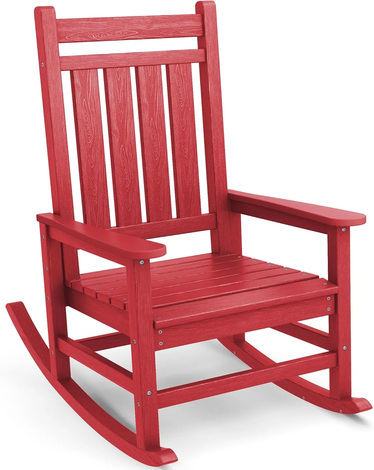 SEWALL HDPE Rocking Chair, Oversized Outdoor Rocking Chair for Adults, Patio Rocking Chairs for Porch, Red