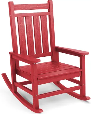 SEWALL HDPE Rocking Chair, Oversized Outdoor Rocking Chair for Adults, Patio Rocking Chairs for Porch, Red