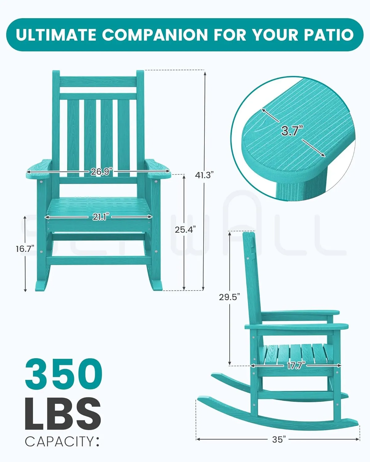 SEWALL Oversized Outdoor Rocking Chair Set of 2, HDPE Rocking Chair for Adults, Patio Rocking Chairs for Porch, Aruba