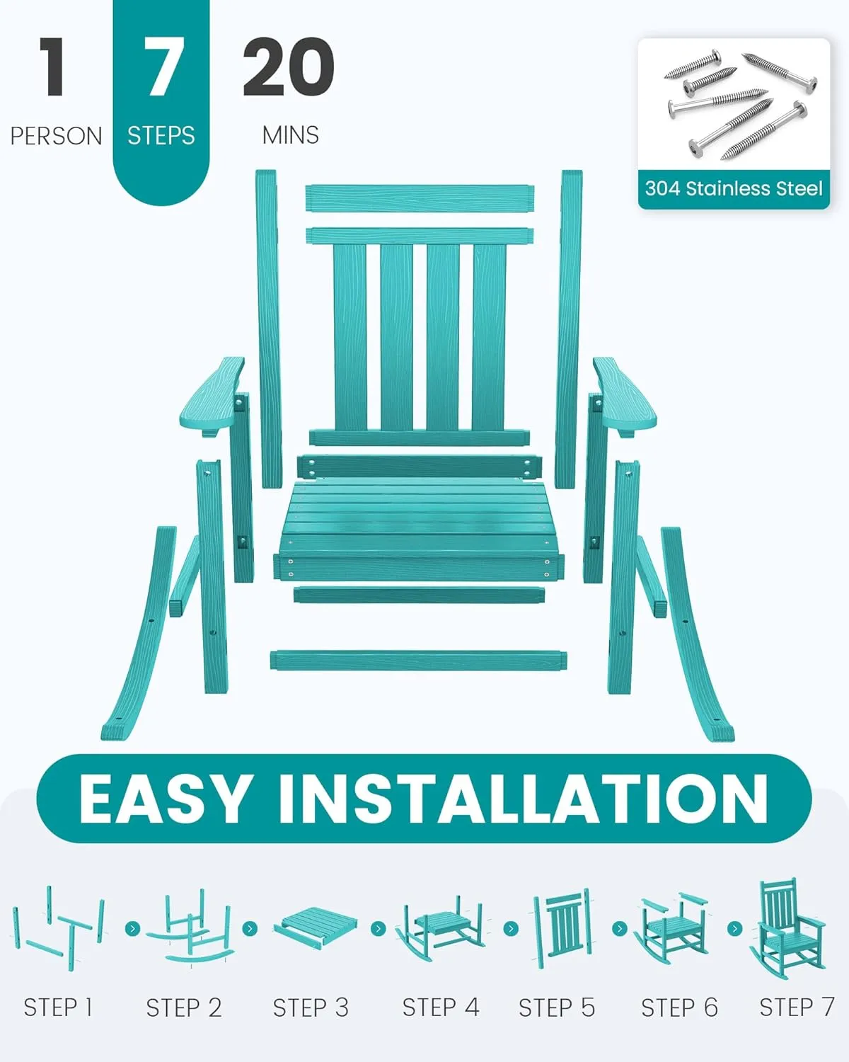 SEWALL Oversized Outdoor Rocking Chair Set of 2, HDPE Rocking Chair for Adults, Patio Rocking Chairs for Porch, Aruba