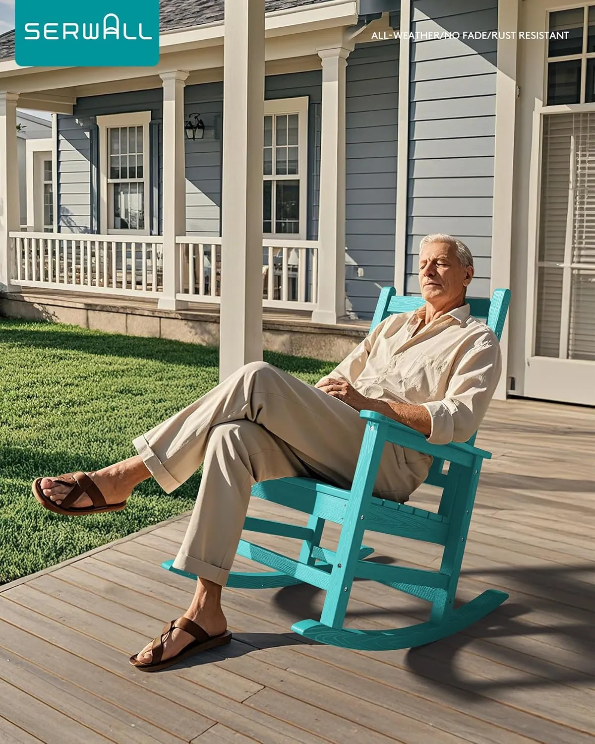 SEWALL Oversized Outdoor Rocking Chair Set of 2, HDPE Rocking Chair for Adults, Patio Rocking Chairs for Porch, Aruba