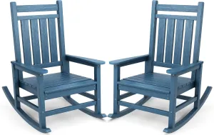 SEWALL Oversized Outdoor Rocking Chair Set of 2, HDPE Rocking Chair for Adults, Patio Rocking Chairs for Porch, Blue