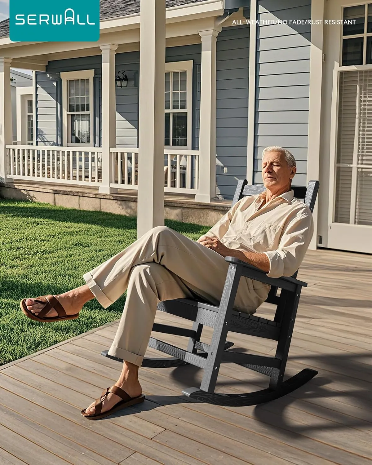 SEWALL Oversized Outdoor Rocking Chair Set of 2, HDPE Rocking Chair for Adults, Patio Rocking Chairs for Porch, Grey