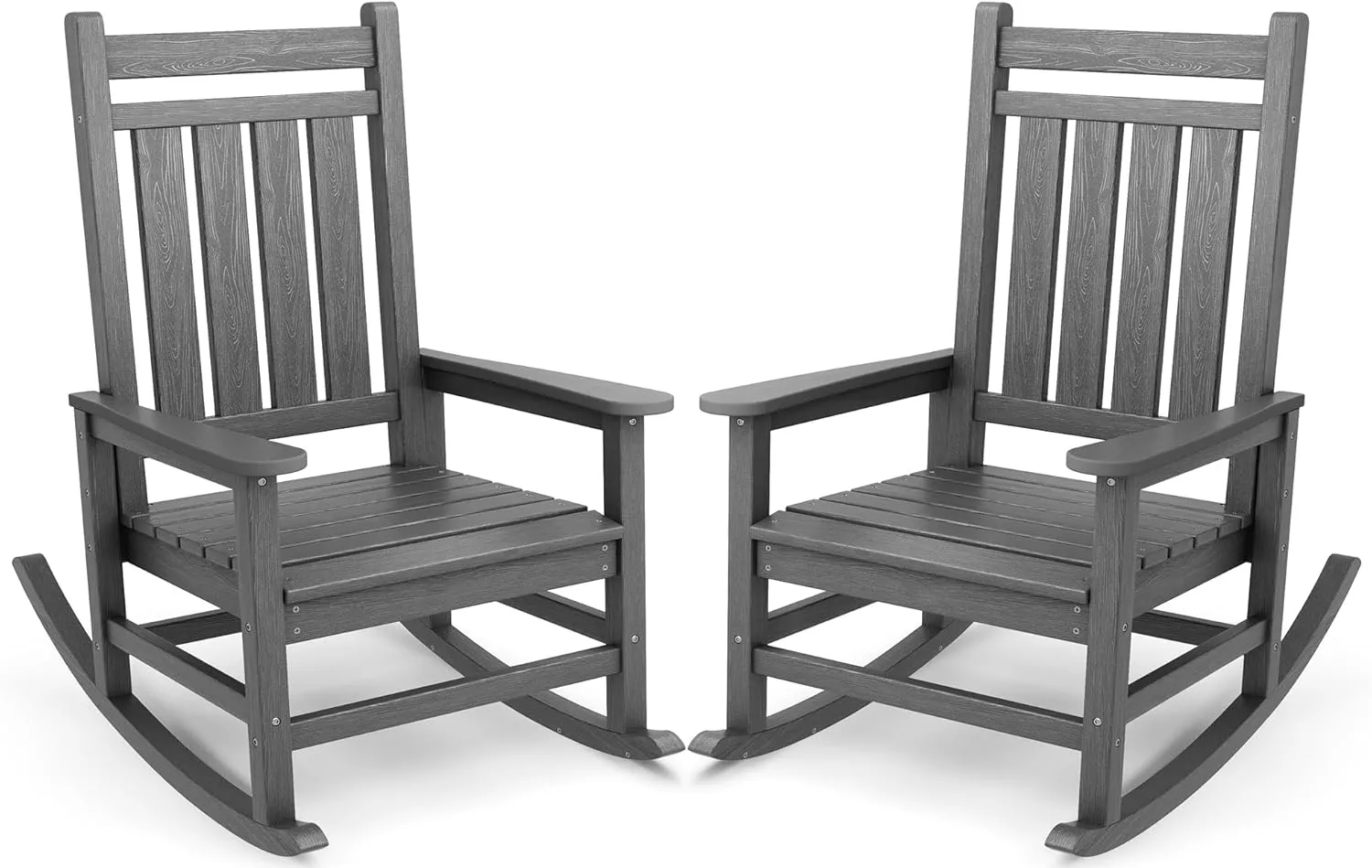 SEWALL Oversized Outdoor Rocking Chair Set of 2, HDPE Rocking Chair for Adults, Patio Rocking Chairs for Porch, Grey