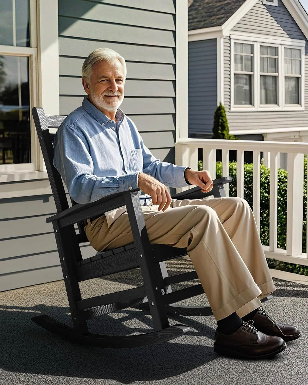 SEWALL Oversized Outdoor Rocking Chair Set of 2, HDPE Rocking Chair for Adults, Patio Rocking Chairs for Porch, Grey