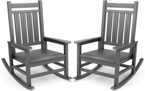SEWALL Oversized Outdoor Rocking Chair Set of 2, HDPE Rocking Chair for Adults, Patio Rocking Chairs for Porch, Grey
