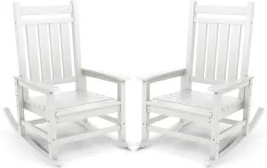SEWALL Oversized Outdoor Rocking Chair Set of 2, HDPE Rocking Chair for Adults, Patio Rocking Chairs for Porch, White