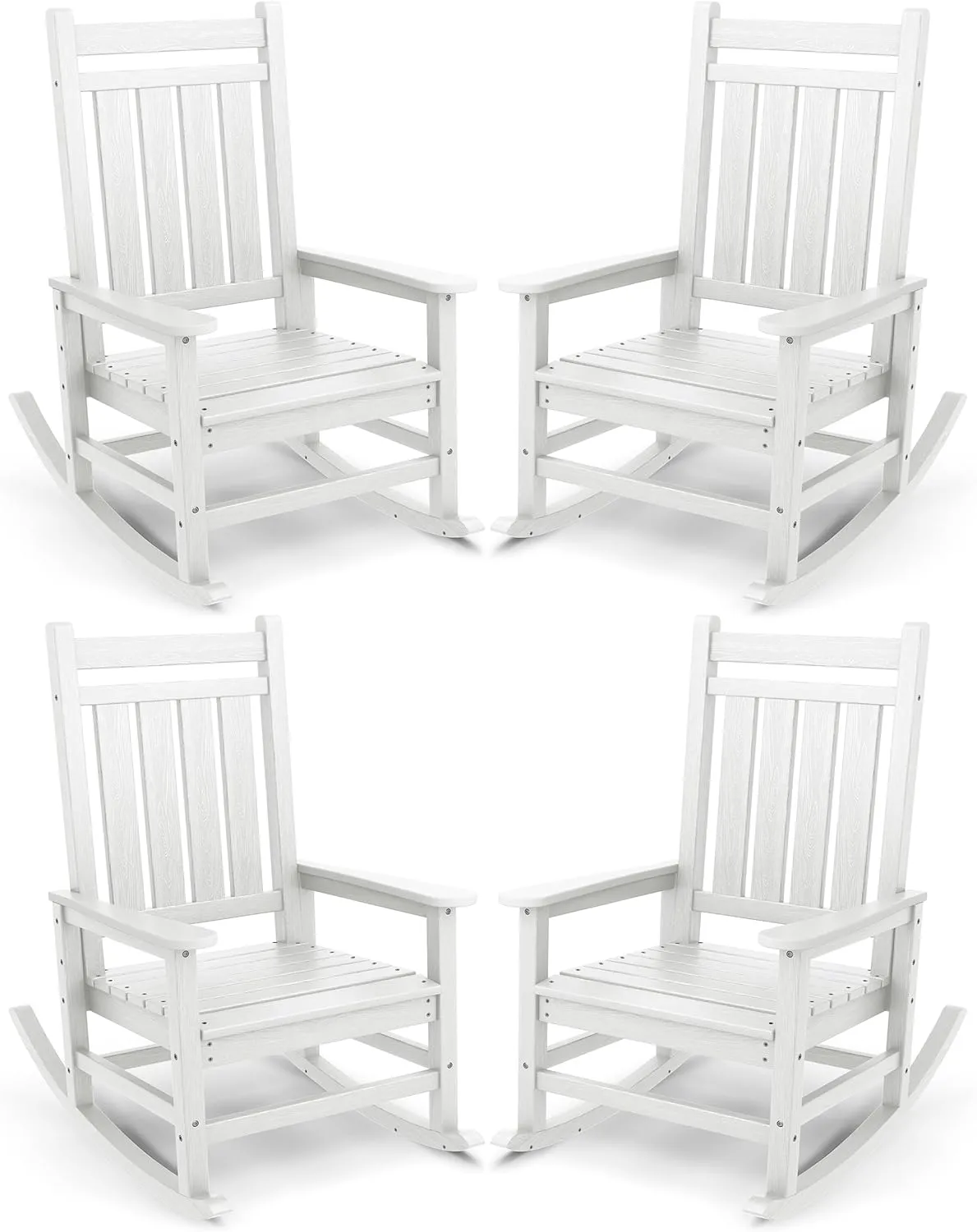 SEWALL Oversized Outdoor Rocking Chair Set of 4, HDPE Rocking Chair for Adults, Patio Rocking Chairs for Porch, White