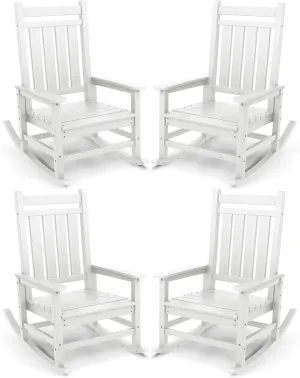 SEWALL Oversized Outdoor Rocking Chair Set of 4, HDPE Rocking Chair for Adults, Patio Rocking Chairs for Porch, White