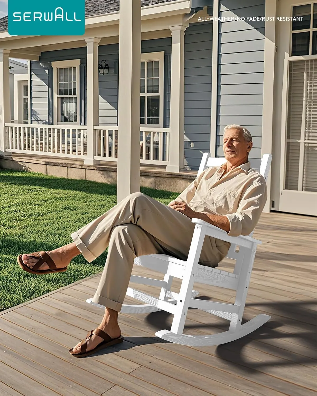 SEWALL Oversized Outdoor Rocking Chair Set of 4, HDPE Rocking Chair for Adults, Patio Rocking Chairs for Porch, White