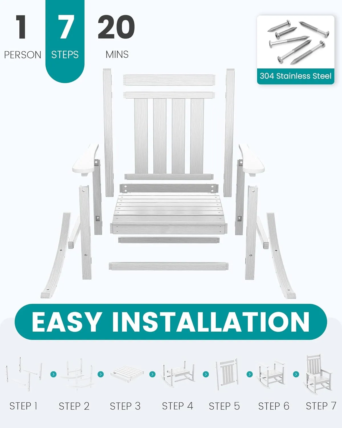 SEWALL Oversized Outdoor Rocking Chair Set of 4, HDPE Rocking Chair for Adults, Patio Rocking Chairs for Porch, White