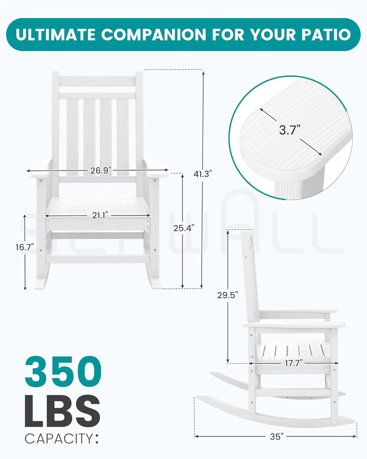 SEWALL Oversized Outdoor Rocking Chair Set of 4, HDPE Rocking Chair for Adults, Patio Rocking Chairs for Porch, White