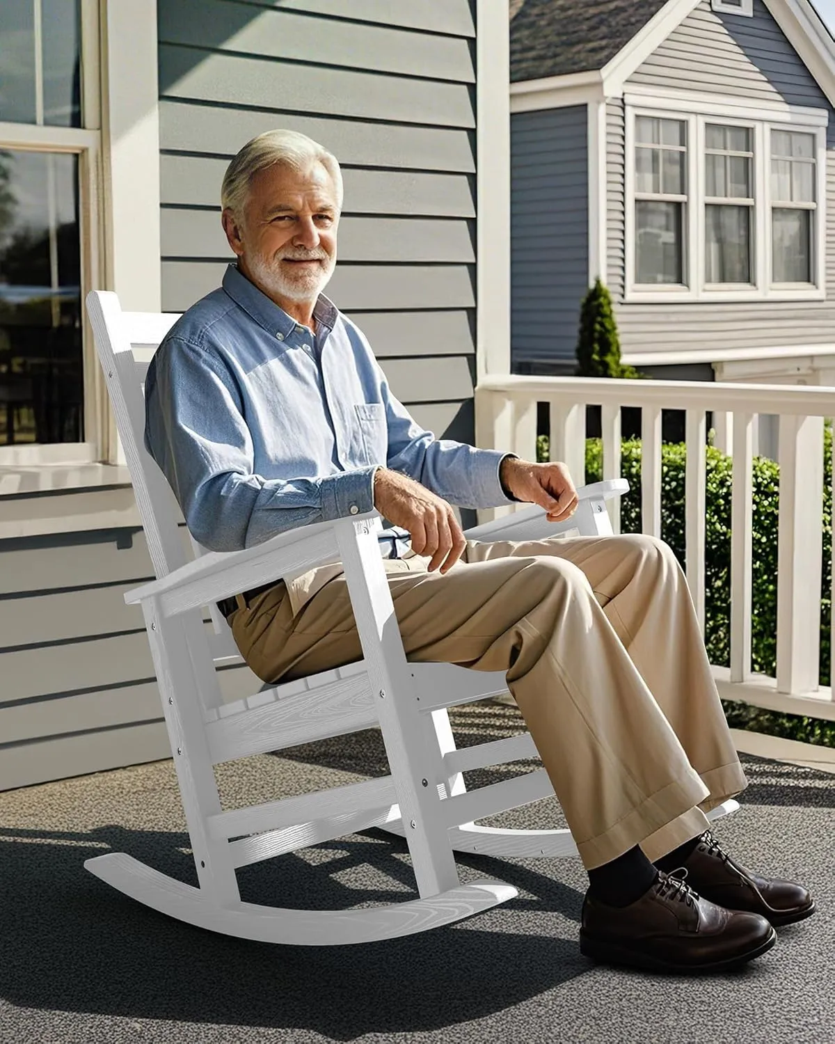 SEWALL Oversized Outdoor Rocking Chair Set of 4, HDPE Rocking Chair for Adults, Patio Rocking Chairs for Porch, White
