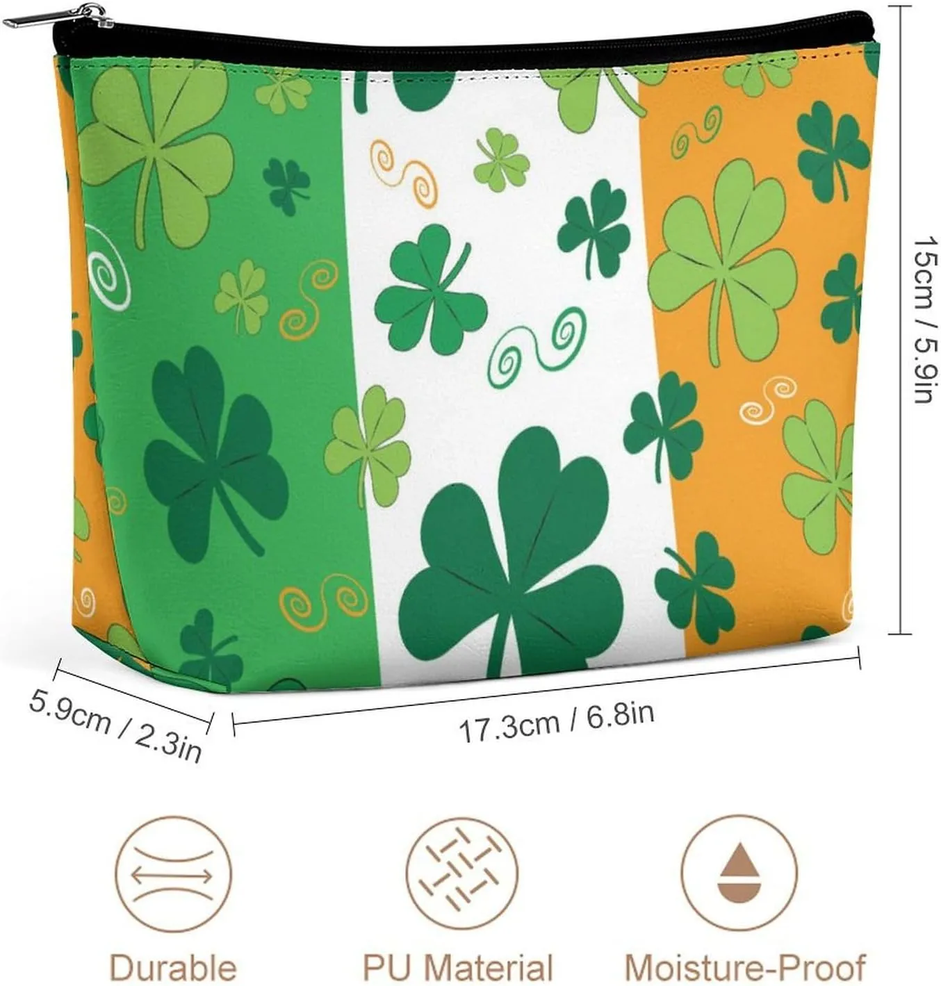 Shamrock Patterns Makeup Bag For Women-Cosmetic Bags Aesthetic Design Ladies Tote Bag for Women,Travel Toiletry Bag with Zipper