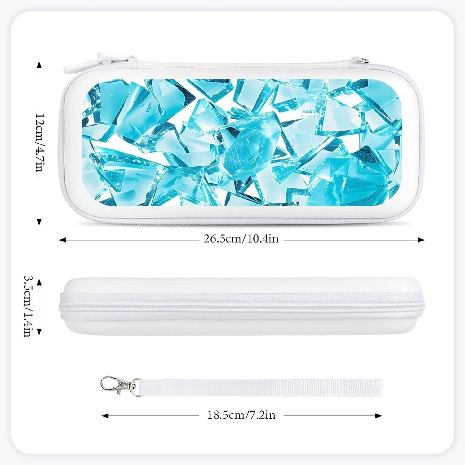 Shattered Cyan Glass Pieces Hard Shell Travel Case with Rope 15 Game Card Pockets Compatible with Switch Protective